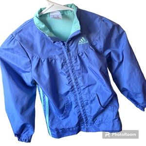 Adidas windbreaker jacket full zip blue line long sleeves  size 6girl